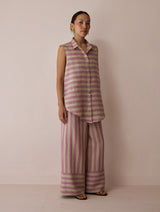 Ello Sleeveless Block-Printed Linen Shirt - Natural