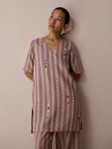 Selle Linen Applique Kurta Set - Natural