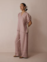Anne V-Neck Stripe Linen Top - Natural