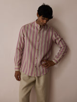 Ari Stripe Linen Block-Printed Shirt - Natural