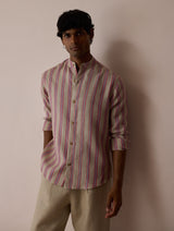 Ari Stripe Linen Block-Printed Shirt - Natural