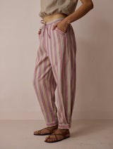 Joana Patchwork Stripe Linen Kurta Set - Natural
