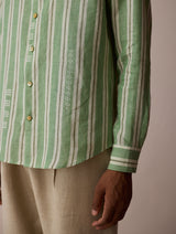 Darra Classic Collar Stripe Linen Shirt - Fern