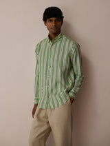 Darra Classic Collar Stripe Linen Shirt - Fern