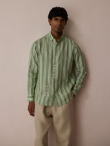 Darra Classic Collar Stripe Linen Shirt - Fern