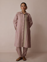 Joana Patchwork Stripe Linen Shirt Kurta - Natural