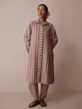 Joana Patchwork Stripe Linen Kurta Set - Natural