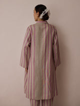 Joana Patchwork Stripe Linen Shirt Kurta - Natural