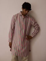 Taro Block-Printed Stripe Linen Kurta - Natural