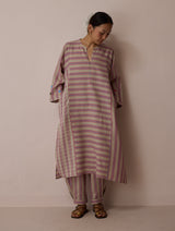 Parvee Block-Printed Linen Angrakha Kurta - Natural
