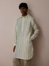 Taro Block-Printed Stripe Linen Kurta - Ivory