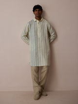 Taro Block-Printed Stripe Linen Kurta - Ivory