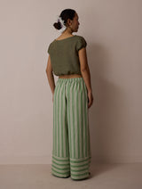 Carmi Wide Leg Stripe Linen Pants - Fern