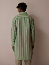 Taro Block-Printed Stripe Linen Kurta - Fern