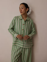 Erra Block-Printed Stripe Linen Shirt - Fern