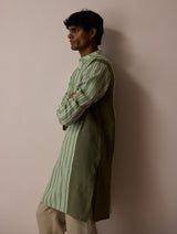 Haka Patchwork Linen Kurta - Fern