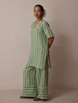 Selle Linen Stripe Applique Kurta - Fern