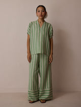 Anne V-Neck Stripe Linen Co-ord Set - Fern