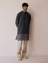 Yasi Linen Kurta with Sheer Linen Panel - Charcoal