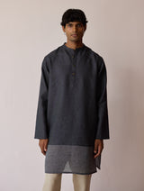 Yasi Linen Kurta with Sheer Linen Panel - Charcoal