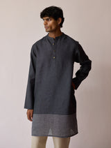 Yasi Linen Kurta with Sheer Linen Panel - Charcoal