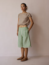 Ena Stripe Linen Jorts - Fern