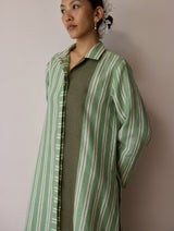 Joana Patchwork Stripe Linen Shirt Kurta - Fern