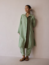 Joana Patchwork Stripe Linen Kurta Sets - Fern