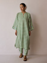 Parvee Block-Printed Linen Kurta Set - Fern