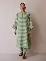 Parvee Block-Printed Linen Kurta Set - Fern