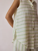 Ello Sleeveless Block-Printed Linen Shirt - Ivory