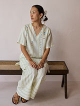 Selle Linen Applique Kurta Set - Ivory