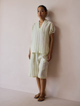 Ena Stripe Linen Jorts - Ivory