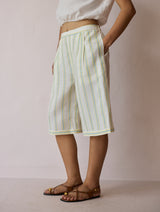 Ena Stripe Linen Jorts - Ivory