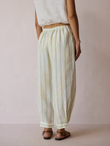 Terra Pleated Hem Stripe Linen Pants - Ivory