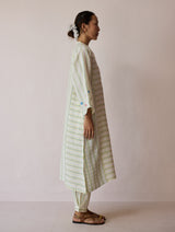 Parvee Block-Printed Linen Angrakha Kurta - Ivory