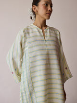 Parvee Block-Printed Linen Angrakha Kurta - Ivory