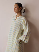 Parvee Block-Printed Linen Kurta Set - Ivory