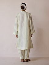 Joana Patchwork Stripe Linen Kurta Sets - Ivory