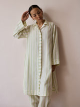 Joana Patchwork Stripe Linen Shirt Kurta - Ivory