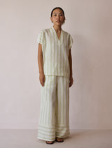 Anne V-Neck Stripe Linen Co-ord Set - Ivory