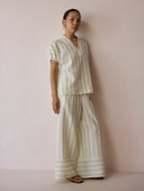 Anne V-Neck Stripe Linen Co-ord Set - Ivory