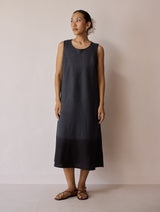 Kiya Ombre Hand-Dyed Linen Dress & Overlay- Charcoal