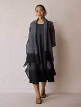 Kiya Ombre Hand-Dyed Linen Dress & Overlay- Charcoal