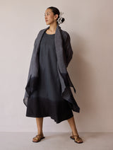 Kiya Ombre Hand-Dyed Linen Dress & Overlay- Charcoal