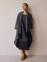 Kiya Ombre Hand-Dyed Linen Dress & Overlay- Charcoal