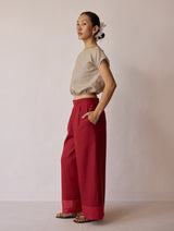Lagom Wide Leg Linen Pants - Heirloom Red