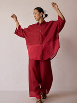 Cassa Linen Patchwork Shirt - Heirloom Red