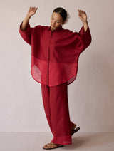 Cassa Linen Patchwork Shirt - Heirloom Red