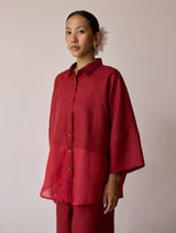 Cassa Linen Patchwork Shirt - Heirloom Red